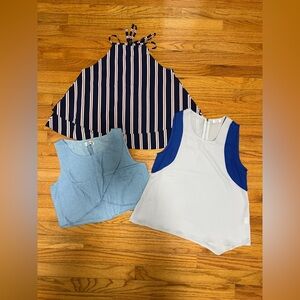 Striped Halter Top and Sleeveless Blouses Set